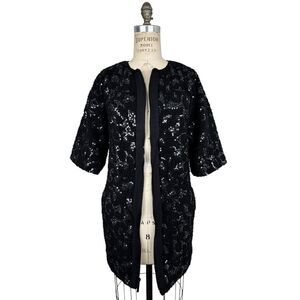 Rachel Roy Sequin Jacket‎ Topper S Black Evening Holiday Heavy Weight Cardigan